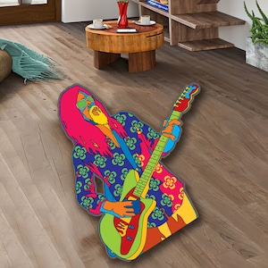 Musician Rug, Bedroom, Non-Slip Runner Rug , Area Rug, Music Rug, Guitar Rug, Cool Rug, Studio Rug