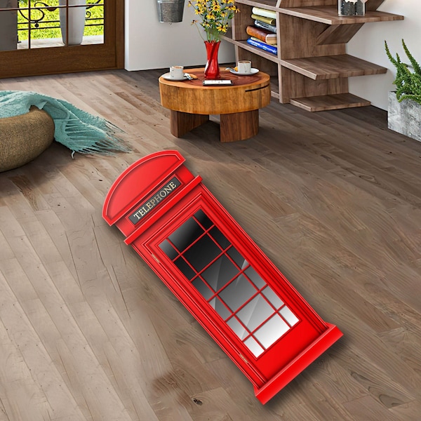 London Phone Booth Rug, Modern Carpet for Living Room, Bedroom, Non-slip Runner Rug for Kitchen, Dining Room Carpet,Funny Rug, Red rug