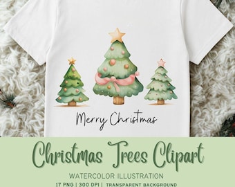Aquarell Weihnachtsbaum Clipart, Feiertagskunst für Karten, Shirts & Kunsthandwerk
