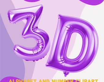 Clipart alphabet ballon violet : A-Z, 0-9 PNG (usage commercial)