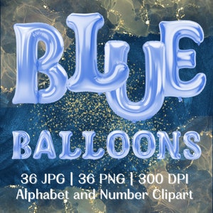 Clipart de alfabeto com balões de alumínio azul: pacote de números PNG (uso comercial)