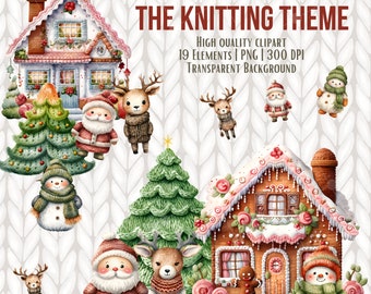 Christmas Clipart, Christmas trees Clipart, Christmas Santa PNG, Santa Clipart, knitting Christmas Clipart