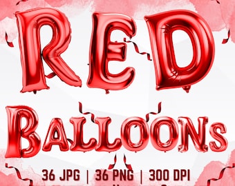 Clipart alphabet ballon rouge : police de caractères (PNG & JPG)