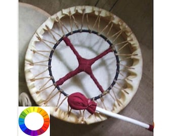 Tambor chamánico artesanal de piel de búfalo, estilo nativo americano: de 30 a 90 cm (12 a 36 pulgadas). Incluye baqueta y marco de madera.