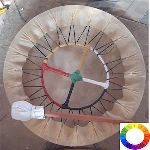 12&quot; to 36&quot; inch. Handmade musical Gift frame Handcrafted Natural Buffalo hide Native tupan shaman shamanic Medicine Healing Yoga + mallet