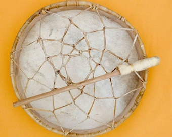 Tambor chamánico artesanal de piel de búfalo, de 30 a 90 cm (12-36 pulgadas), para rituales chamánicos, medicina, sanación, percusión natural, yoga y meditación. Incluye mazo.