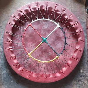 12&quot; to 36&quot; inch. Deep sound Gift Handmade Handcrafted Buffalo hide Rawhide Native tupan shaman shamanic percussion Medicine Healing + mallet