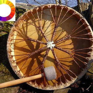 12&quot; to 36&quot; inch. Native Buffalo hide , Shaman shamanic tupan tambor tambour , Yoga Meditation , Ceremony , Viking gift , Handmade + mallet