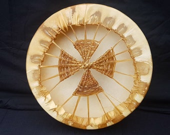 Tambor chamánico de piel de búfalo hecho a mano con marco de madera de 30 a 90 cm (12 a 36 pulgadas): sonido profundo, natural, para yoga, meditación, medicina y sanación. Incluye mazo.