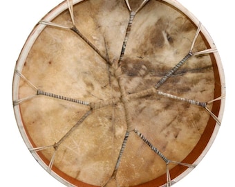 Tambor chamánico de piel de búfalo hecho a mano con marco de madera de 30 a 90 cm (12 a 36 pulgadas): sonido profundo, natural, para yoga, meditación, medicina y sanación. Incluye mazo.