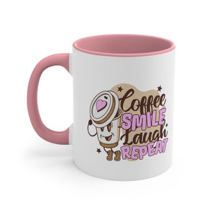 Coffee Smile Laugh Repeat Two Toned Ceramic Accent Coffee Mug, 11oz