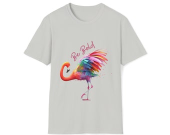 Be Bold Rainbow Flamingo Gildan Unisex Softstyle Graphic T-Shirt