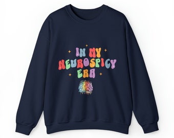 In My Neurospicy Era Retro Pastel Rainbow Autism Acceptance Front Graphic Unisex Heavy Blend™ Crewneck Sweatshirt