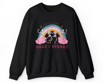 Silly Spooky Skeleton Pastel Rainbow Halloween Trick or Treat Unisex Heavy Blend™ Crewneck Sweatshirt