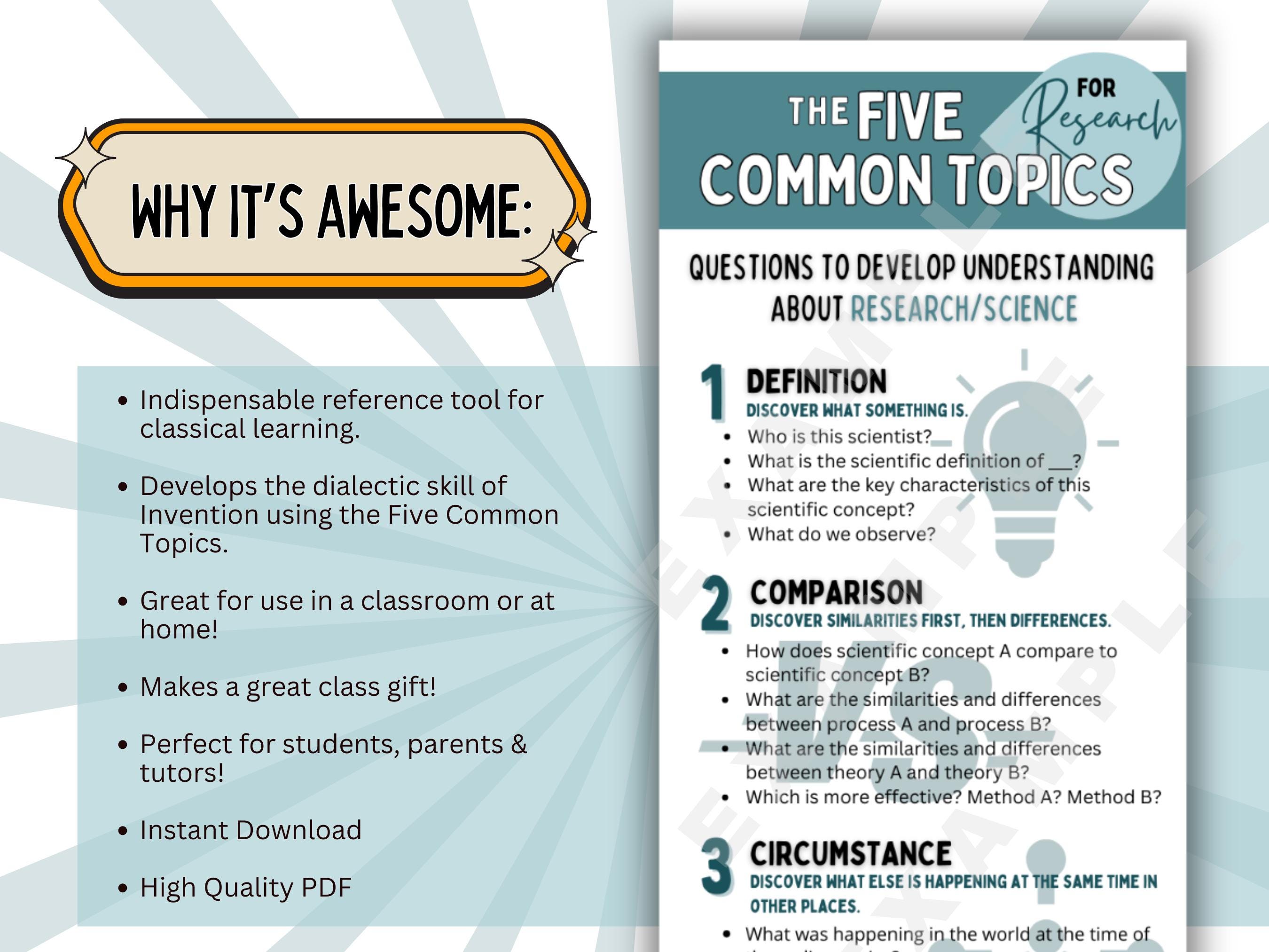 Five Common Topics Sheets.pdf Five Common Topics Research, Science Discussion Bookmark, Research ...