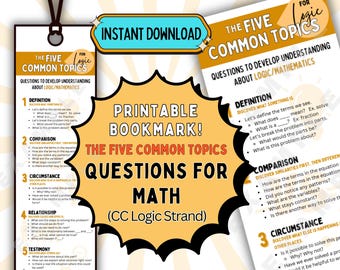 Five Common Topics Logic Bookmark, Math Discussion Bookmark, Math Questions, Classical Conversations, CC Challenge, CC Math, CC Logic