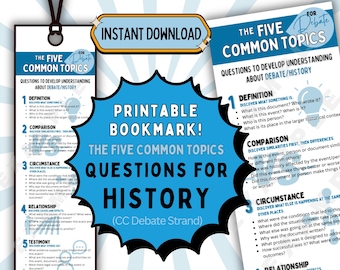 Debate sobre cinco temas comunes, Marcador de discusión histórica, Preguntas de historia, Conversaciones clásicas, Desafío CC, Debate CC, Juicio simulado