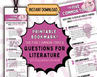 Cinco temas comunes: Literatura, Marcador de discusión literaria, Preguntas literarias, Conversaciones clásicas, Desafío CC, Exposición CC