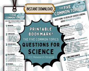 Five Common Topics Research, Science Discussion Bookmark, Research Questions, Classical Conversations, CC Challenge, CC Science Research