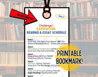 CC Challenge 1 Reading Bookmark, Essay Schedule, Exposition, Class Gift