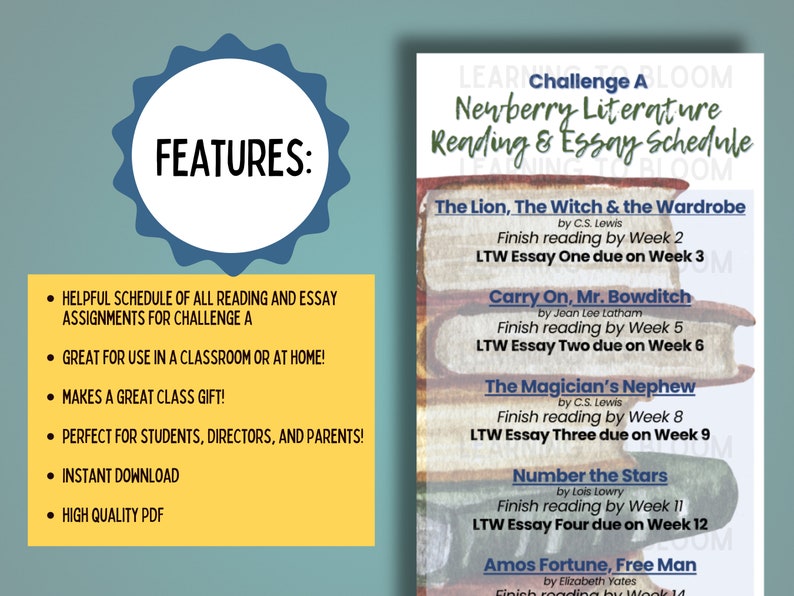 Challenge A Literature and Essay Schedule Bookmark - Classical ...