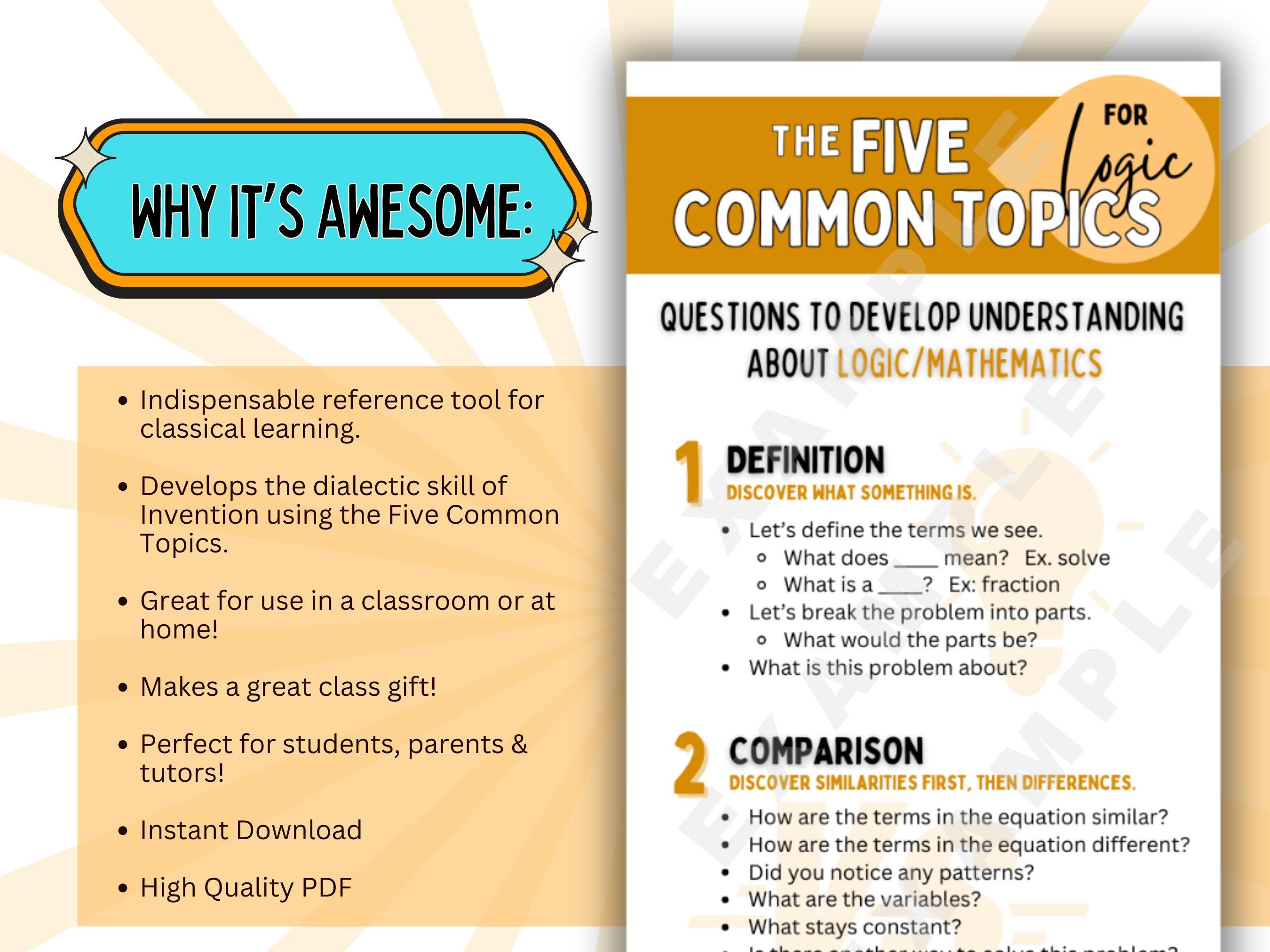 Five Common Topics Sheets.pdf Five Common Topics Logic Bookmark, Math Discussion Bookmark, Math ...