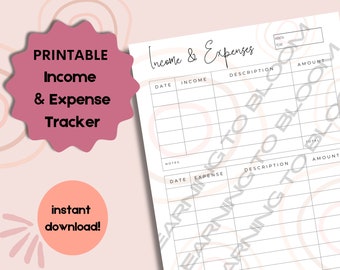 Seguimiento de ingresos y gastos imprimible, registro de gastos y herramienta de elaboración de presupuestos