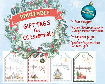 Etiquetas de regalo navideñas de CC Essentials para tutores y estudiantes, etiquetas de regalo de conversaciones clásicas, etiquetas de regalo de CC Essentials