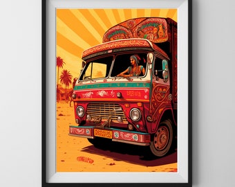 Retro Indian Truck Art Print, Desi Illustration (Digital Download)