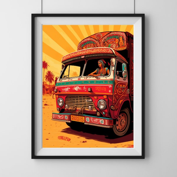 Indian Retro Truck Art Print, Indian Retro Art, Desi Illustrations, Home Wall, Wall Art, Retro Art Prints, Retro Wall ,Digital Download