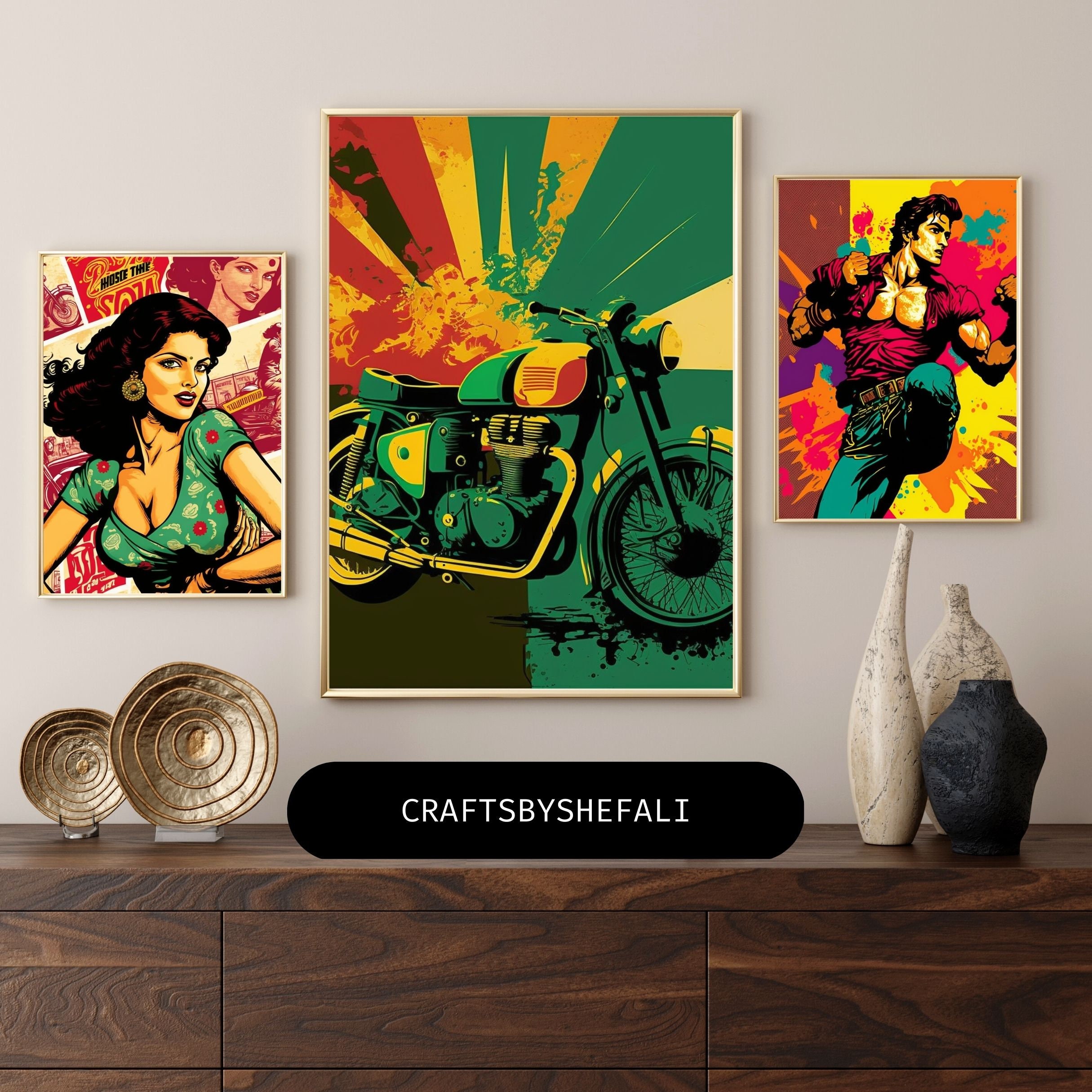 Bollywood Popart Set of 3, Indian Wall Art, Asian Art, South Indian Art