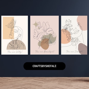 Set of 3 ,Minimalist Women Line Art Prints - Contemporary Black and White Wall Neutral Decor | Modern Home Decor | Motivational Prints
