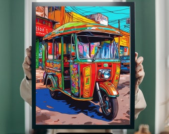 Indian Desi Wall Art Print Poster - Auto rickshaw, Indian Pop Art, Desi Illustrations, Home Wall Decor,Modern,Wall Art,Digital Download.