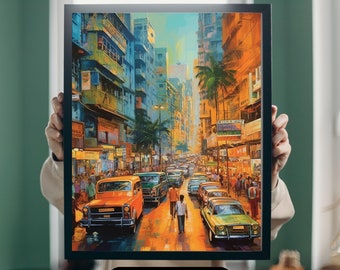 Vintage Bombay Art Print – Indian Pop Art, Mumbai Street Scene (Digital Download)