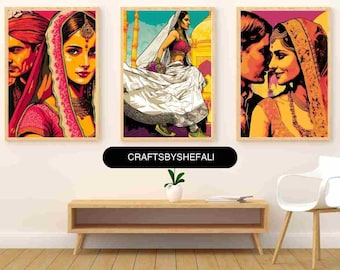 Indian Bride and Groom Pop Art Prints, Retro Desi Home Decor (Digital Download)