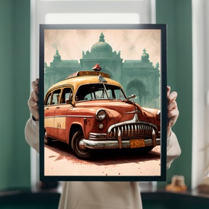 Indian Retro Car Art Print, South Asian Art, Desi Illustrations, Home Wall Decor, Wall Art, Retro Art Prints, Retro Wall ,Digital Download