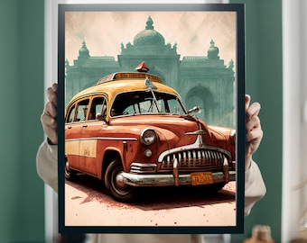 Retro Indian Car Art Print, Desi Illustration (Digital Download)