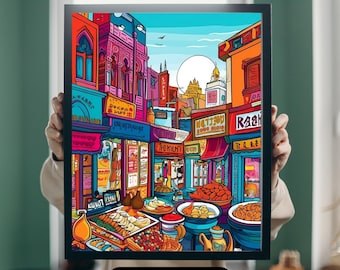 Indian City Market Art Print – Colorful Desi Pop Art (Digital Download)