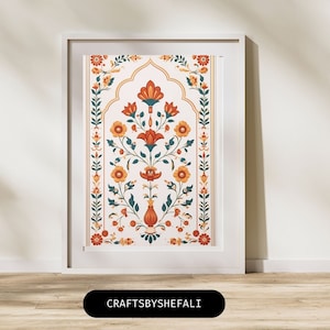 Indian Folk Art, Floral Prints, Living Room decor, Printable, Indian Vintage, Pichwai Painting, Poster, Wall Art, Paintings