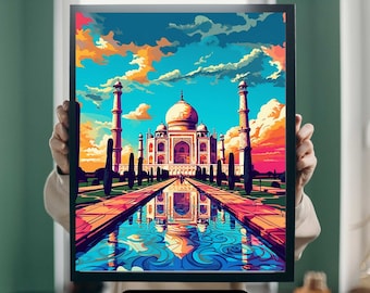 Taj Mahal Pop Art Print, Indian Travel Poster (Digital Download)