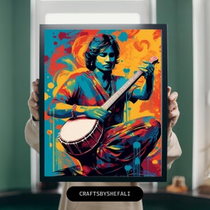 Indian Desi Wall Art Print Poster - Indian musician, Indian Pop Art, Desi Illustrations, Home Wall Decor, Office,Wall Art, Digital Download.