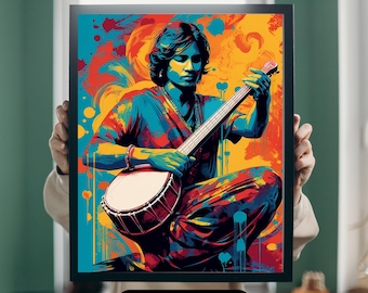 Indian Musician Pop Art Print | Colorful Folk Music Poster | Singer Wall Art | Modern Desi Decor | Vibrant Digital Download