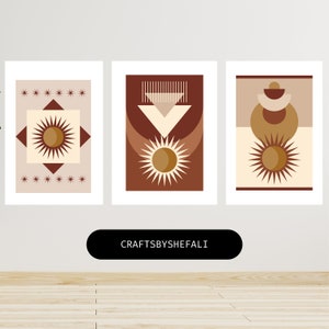 Mid Century Modern Prints,Boho Gallery Wall Art Set Of 3, Bohemian Decor Wall Art Prints, Printable Wall Art, Boho Home Decor Neutral