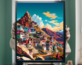 Leh Ladakh Travel Poster, Indian Pop Art Print (Digital Download)