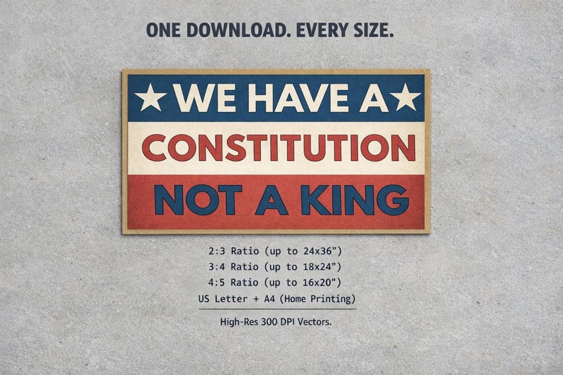 No Kings Day Protest Sign, Trump Protest, Constitution Not King (Digital Download) image 2