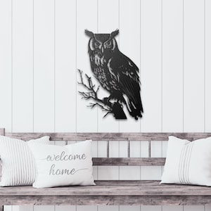 Black Owl Metal Wall Art: Modern Outdoor Garden Decor