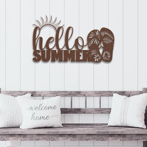 Hello Summer Front Porch Decor, Metal Summer sign, Summer home door decor, beach vibes decor