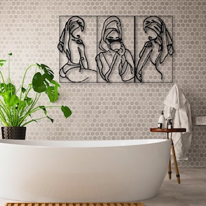 Minimalist Woman Metal Wall Art: Modern Bathroom Line Art Decor