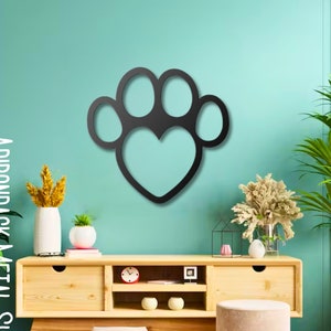 Dog Paw Heart Metal Wall Art: Indoor Outdoor Steel Sign