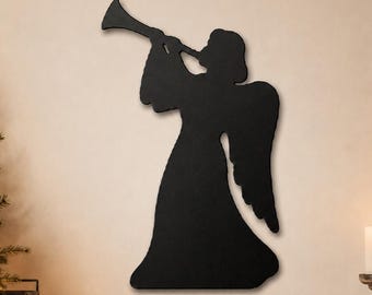 Metal Angel Wall Art – Christmas Angel Trumpet Sign, Spiritual Holiday Decor